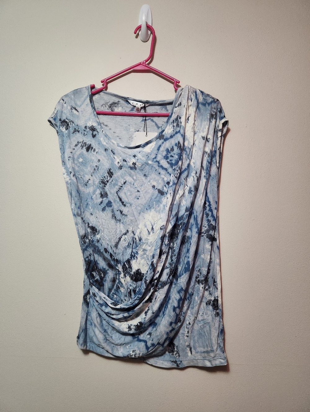 CAbi Spring Blue/White Tie Dye Draped Loose Sleeveless Top #821 Size Small VGUC